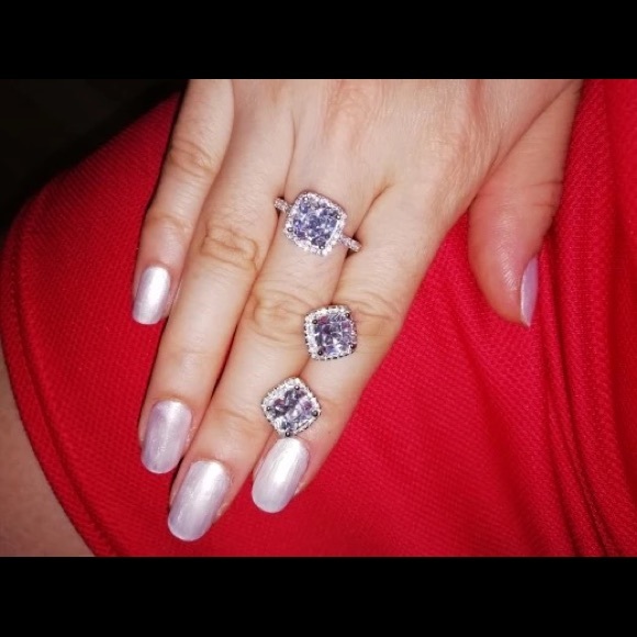 1-3Ct Halo 925 Princess Cushion Cut Engagement Ring - Picture 10 of 17